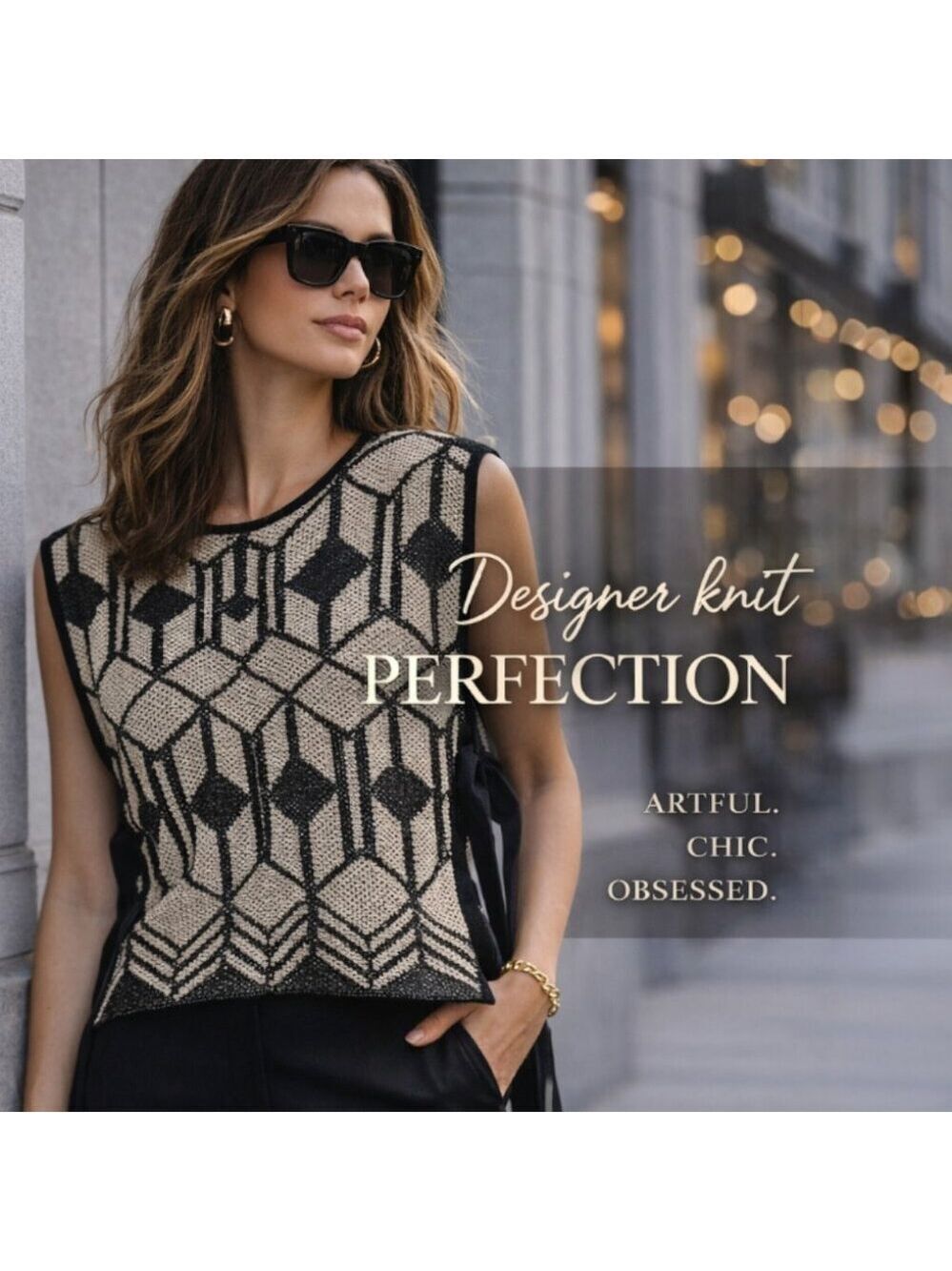 Pepa Pombo Geometric Knit Side-Tie Vest Top NWT Size M